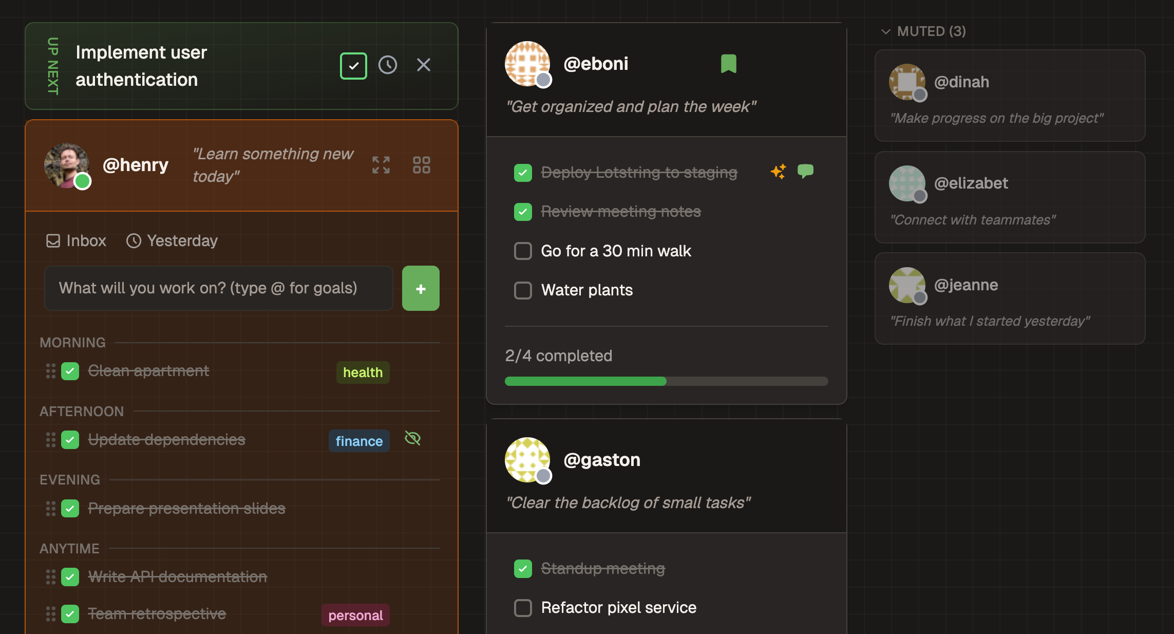 Dashboard showing friends' todos in real-time